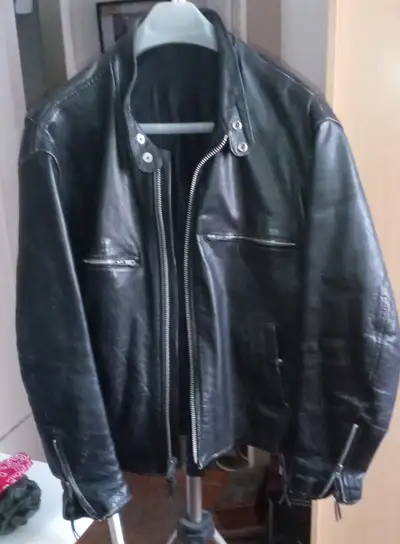 VINTAGE BLACK LEATHER MOTORCYCLE JACKET Size 44/L, View more