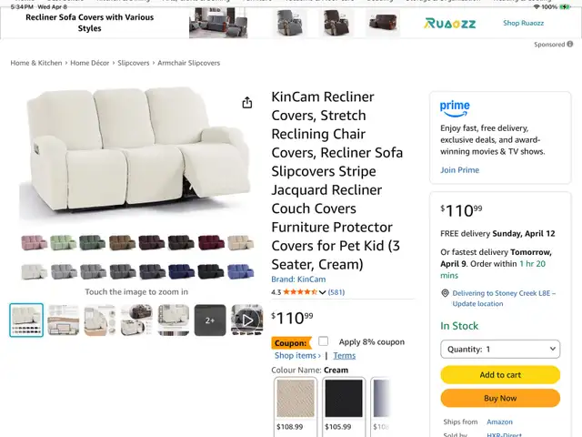 3-Seater Recliner Sofa Covers- Ivory-NEW in Chairs & Recliners in Hamilton - Image 2
