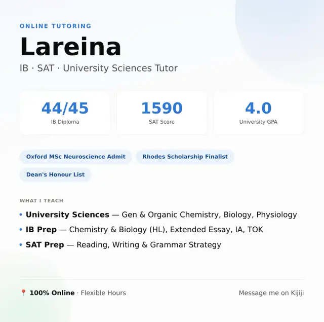 IB, SAT & University Sciences Tutor