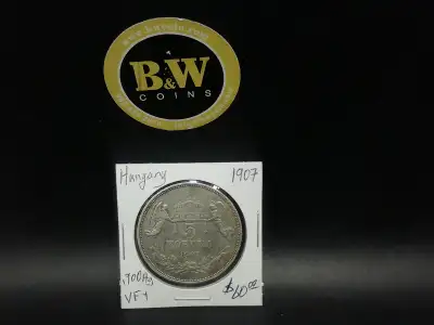1907 Hungary 5 korona .900Ag VF+ coin!!!!!, View more