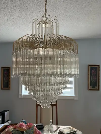 Vintage Brass Crystal Chandelier, View more