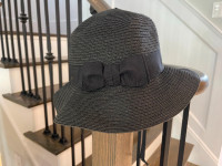 Parkhurst paper straw sun hat with bow trim - black
