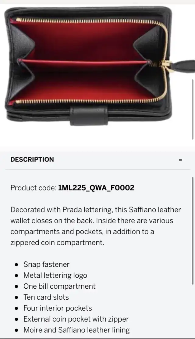 Prada Leather Wallet  (Red/Black) Authentic in Women's - Bags & Wallets in City of Toronto - Image 4