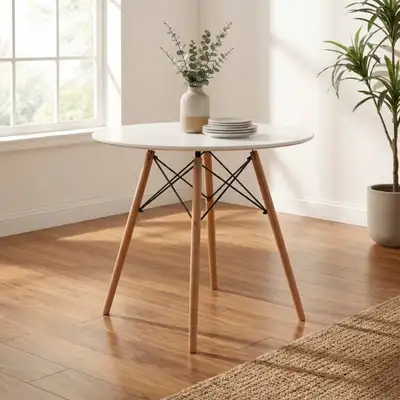 Round Lacquered Eiffel Table with Solid Beech Wood Legs  & Metal, View more