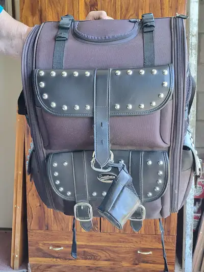 Studded Black Leather Backrest Motorcycle Travel Luggage $75. Cash and Pick up Only Pick up on North...