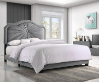 Clearance New Queen Bed - Elegant Grey Upholstered Bedframe