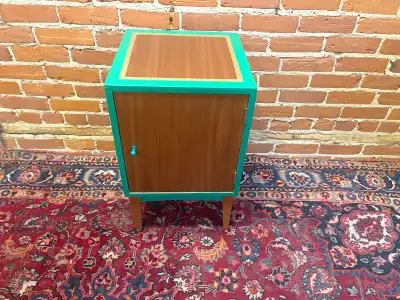 Vintage mid-century wood record cabinet/end table, View more