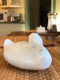 Vintage Porcelain Glazed White Duck Sculpture