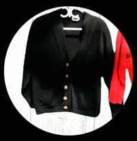 1980s Black Cardigan with Pockets, Large (fits more like XL)
