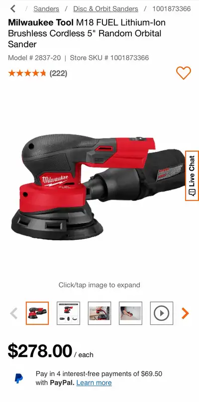 Milwaukee M18 Brushless Cordless 5" Random Orbital Sander, View more