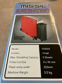 Paper shredder cross cut 5 sheets wt a time. 
