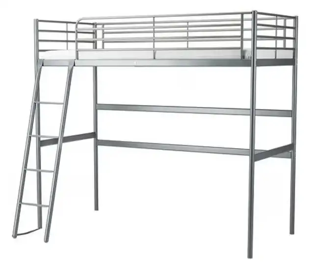 Lit mezzanine simple en métal argenté/ Silver Metal Loft Bed Fra in Beds & Mattresses in City of Montréal - Image 2