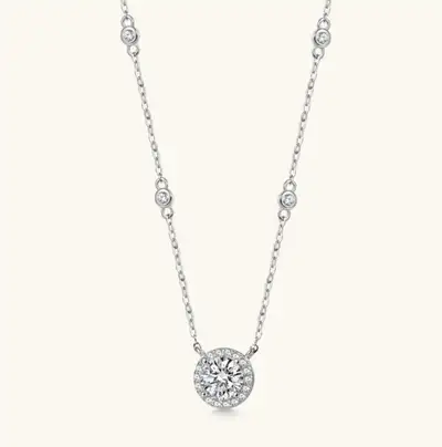 NWT 1CT Round Moissanite Halo Pendant Necklace, View more