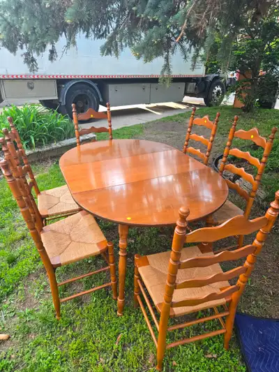 Real wood dining table and 6 chairs., View more