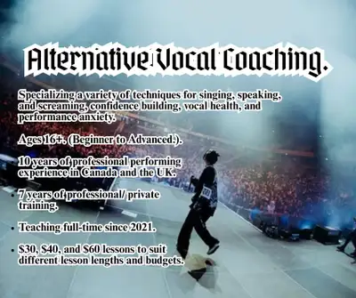 Vocal Lessons. (Pop, Rock, Metal, and Alternative genres.)., View more