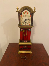 Miniature Forestville Grandfather Clock,  Key Wind.10.5” tall.