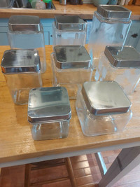 Set of 8 Glass & Stainless Kitchen Canister Set