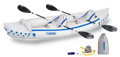 Sea Eagle S370, 2 person inflatable kayak includes pump, 2 seats,2 kayak paddles, carry bag, patch k...