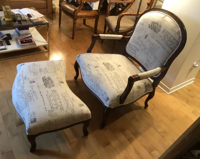 French Style Arm Chair with Ottoman. Made in Canada!628632821625621224