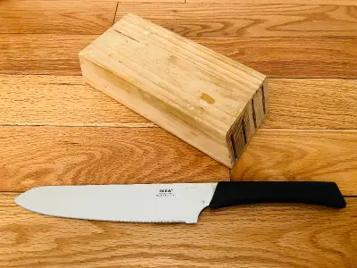 IKEA 7.5” Inch Stainless Steel Chef Knife and Wood Knife Block Sorry but price is firm. Item will re...