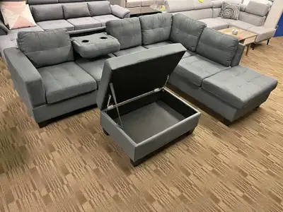 Grey Sectional Sofa with Storage Ottoman, View more