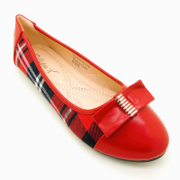 Victoria K Red Plaid with Solid Toe Tip Ballerina Flats