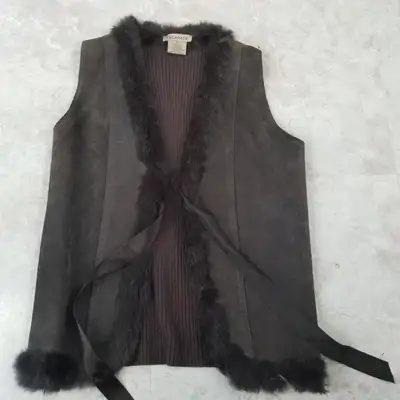 WOMENS BROWN SUEDE VEST WITH RABBIT FUR TRIM, View more
