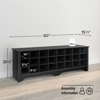 Black 24 Pair Shoe Cubby Bench, View more