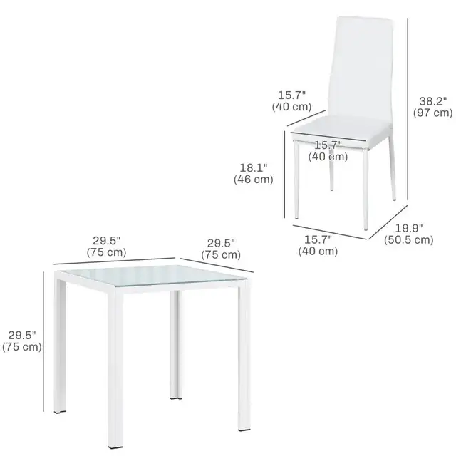 HOMCOM 3-Piece Rectangular Glass Kitchen Table and Chairs with M in Dining Tables & Sets in Markham / York Region - Image 4