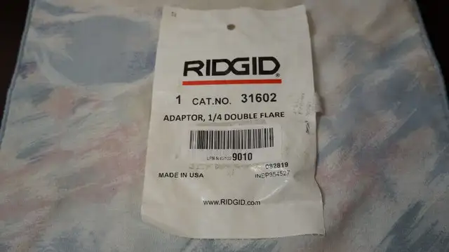 RIGID  1/4"  DOUBLE FLARE ADAPTOR in Other in Norfolk County - Image 2