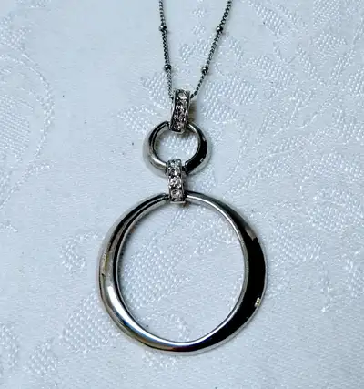 Vintage Double Circle/Crystal Necklace Rhodium plating, View more