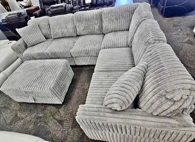 Never Used Corduroy Sectional Sofa with Ottoman, View more