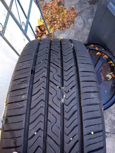 Good tread. Rubber scrape on the side. Scrape shown in the 4th picture.