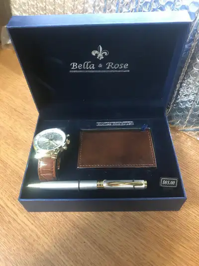 Bella & Rose -Men’s Watch, Pen and Business Card Holder Gift Set, View more