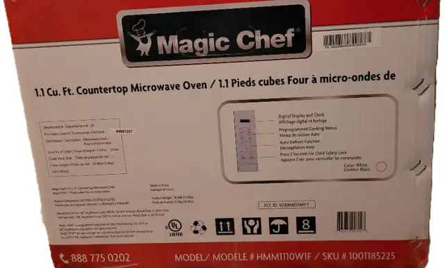 Magic Chef 1.1 cu. ft. Countertop Microwave in White in Microwaves & Cookers in Markham / York Region - Image 4