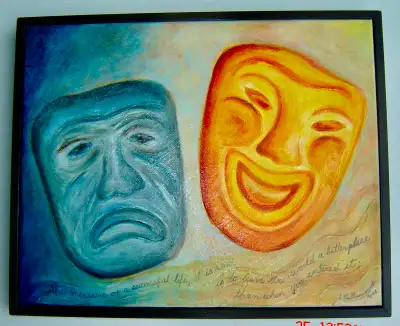 Original Acrylic on Canvas "Comedy and Tragedy Masks" Painting, View more