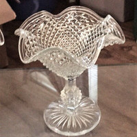 Vintage Westmoreland Clear Ruffled Edge English Hobnail Compote