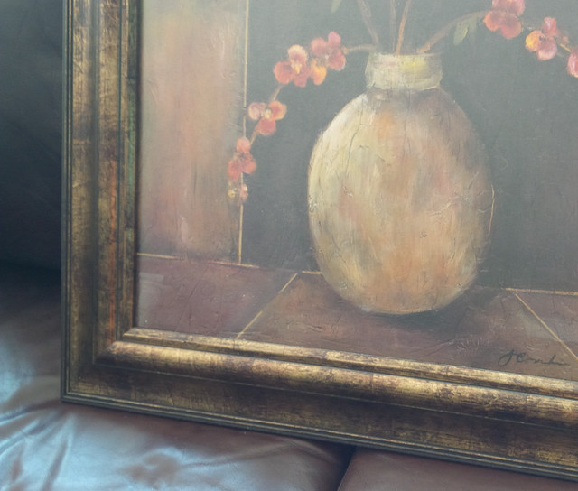 Beautiful Frame & Print of Orchids in Vase, 26" x 26", Signed in Arts & Collectibles in Stratford - Image 2