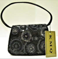 NEW, BLACK SEQUINED & GLASS BEADED EVENING BAG