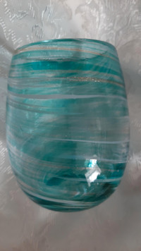 Handmade / Hand blown Turquoise Swirl Tumbler