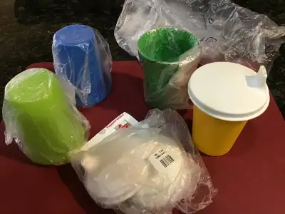 SOLD-Tupperware 4 Bell Shape Tumblers With Sippy Lids, View more