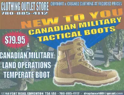 MILITARY SURPLUS CANADIAN MILITARY LAND OPERATIONS TEMPERATE BOOT TAN COLOUR ZIPPER SIDE VELCRO CLOS...