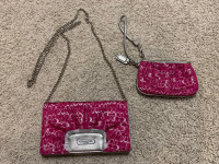 Pink + Silver Authentic Coach Crossbody Clutch and Wristlet
