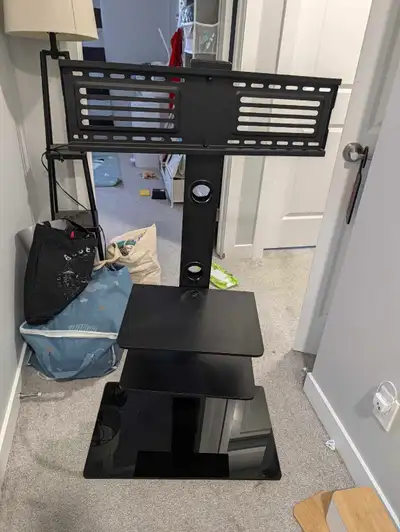 Swivel Floor TV Stand with Glass Base & Shelves (Fits 32"-65"), View more