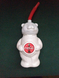 Vintage Coca Cola polar bear sippy drinking cup with straw