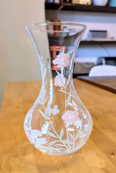 7" Floral Design Glass Vase, View more