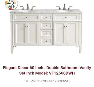 Elegant Decor 60 Inch Double Bathroom Vanity VF12560DWH, View more
