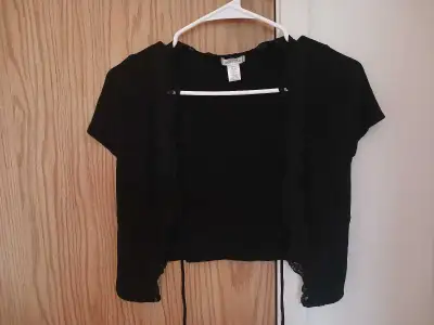 Black Y2K Lace Front-Tie Crop Top, View more