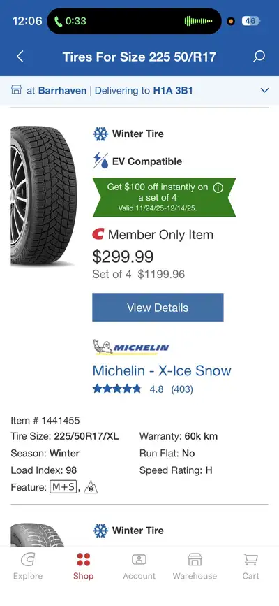 Upgraded my car — selling a set of winter tires with rims, used for just ONE season. Excellent condi...