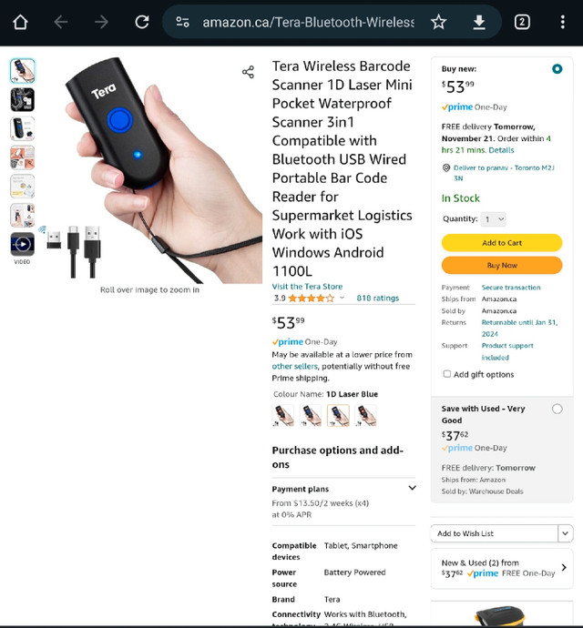 New Wireless Bluetooth Barcode Scanner 1D Laser Mini Waterproof in General Electronics in City of Toronto - Image 3